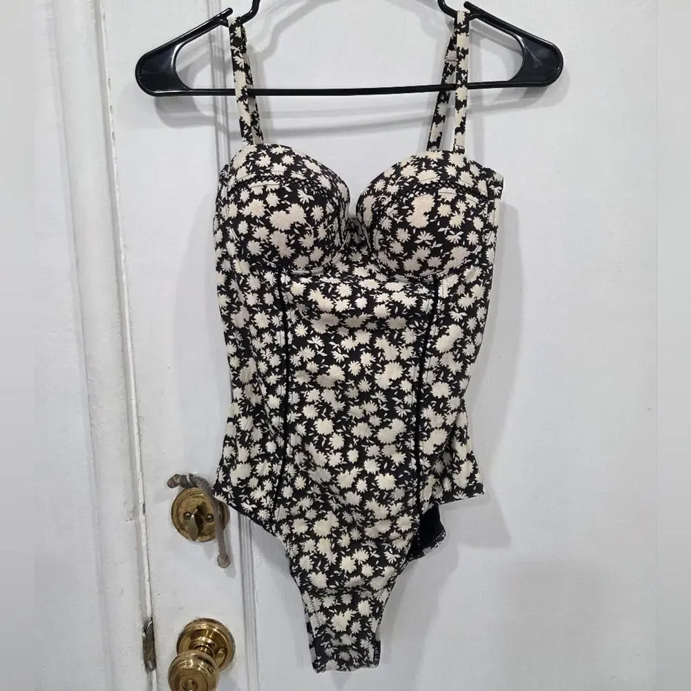 Tory Burch Floral One-Piece Black Cream Orchard Floral Swimsuit Small